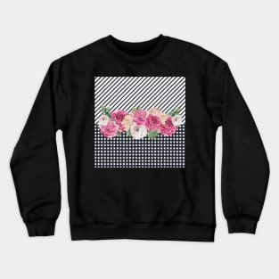 Pink floral Black Gingham / Pink roses / Black Pattern Crewneck Sweatshirt